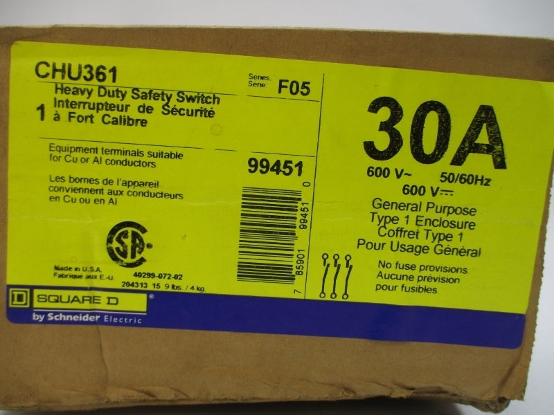 SQUARE D CHU361 SER. F05 600V 30A NSFS