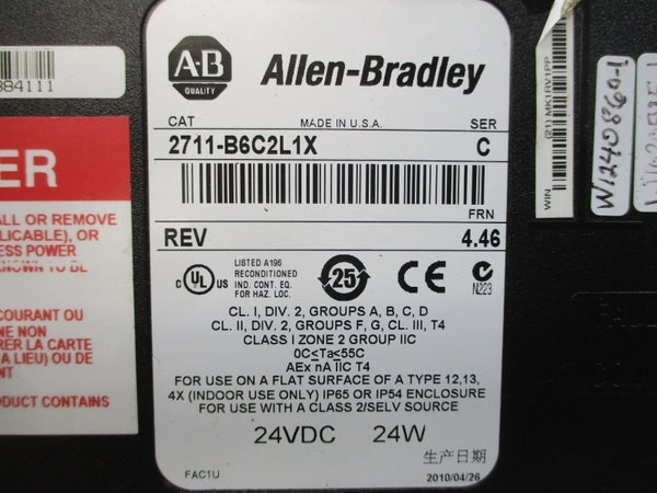 ALLEN BRADLEY 2711-B6C2L1X SER. C F/W 4.46 24VDC REMAN