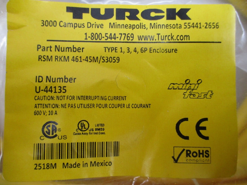 TURCK RSM RKM 461-45M/S3059 600V 10A NSMP