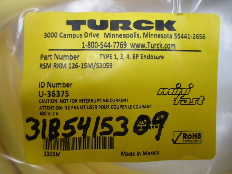 TURCK RSM RKM 126-15M/S3059 600V 7A NSMP