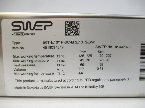 SWEP B8THX16/1P-SC-M2X16+2X3/4" 4518034547 NSNP