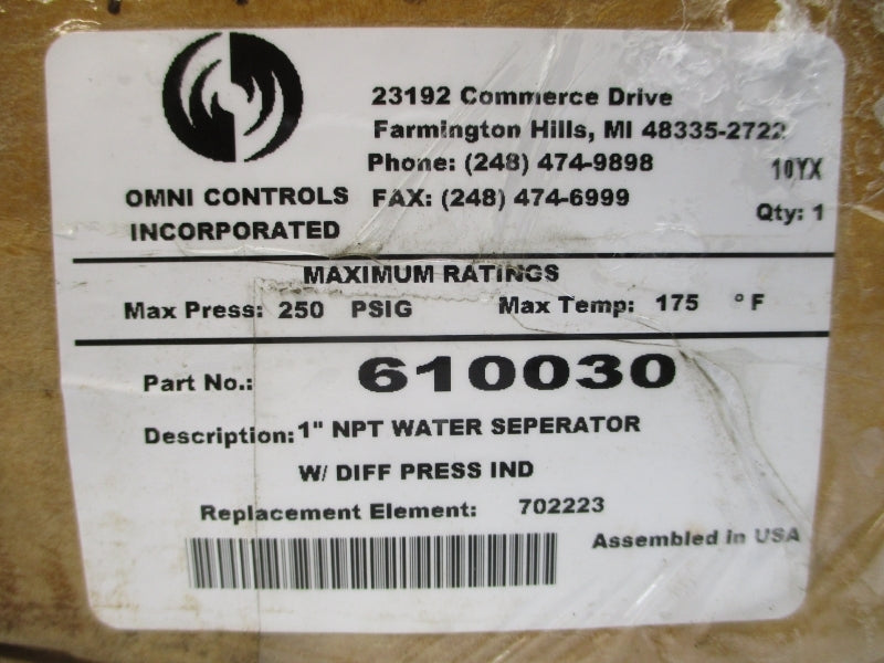 OMNI CONTROLS 610030 250PSI 1" NSMP