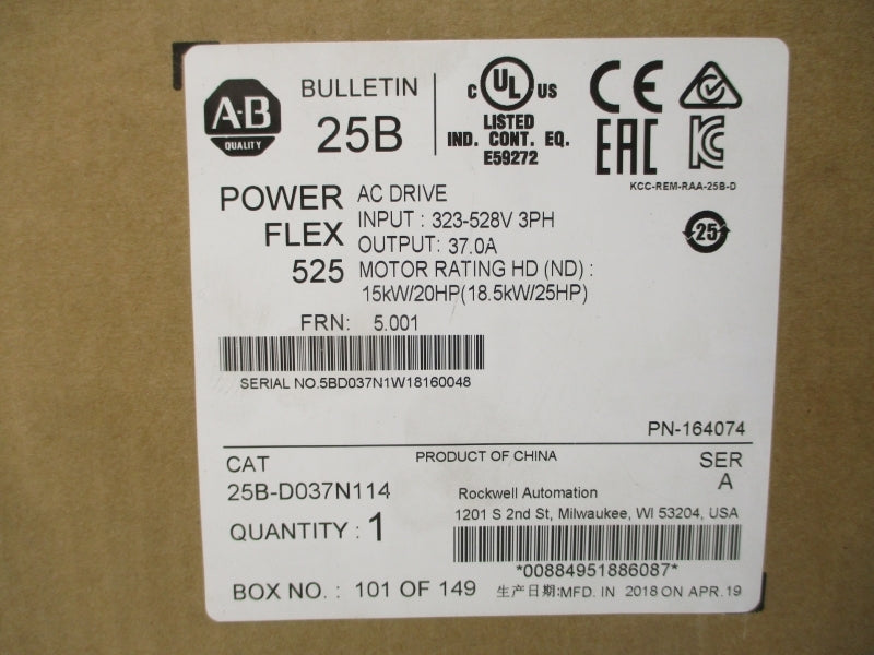 ALLEN BRADLEY 25B-D037N114 SER. A F/W 5.001 323-528VAC NSMP