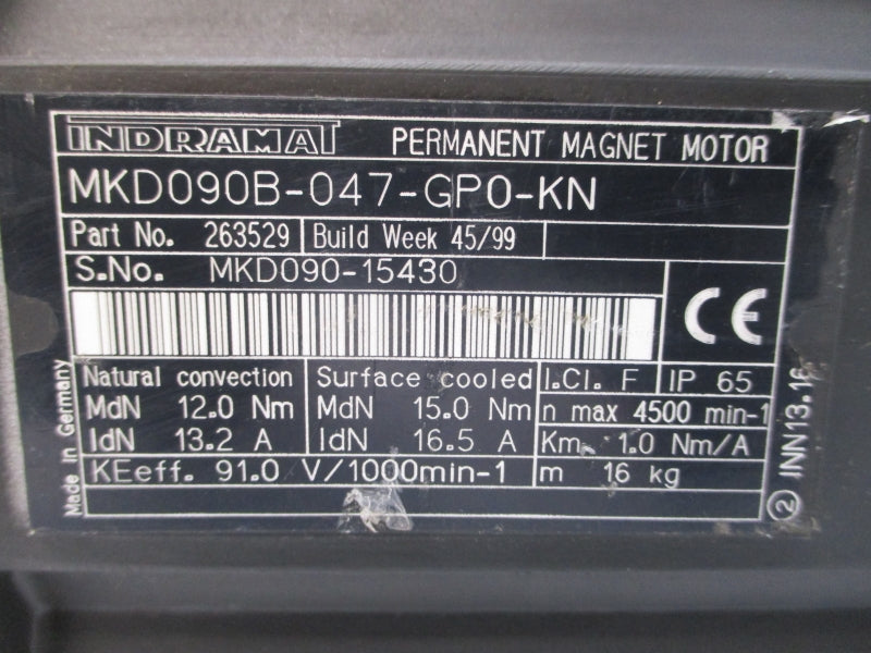 INDRAMAT MKD090B-047-GP0-KN 263529 91.0V 13.2/16.5A NSNP