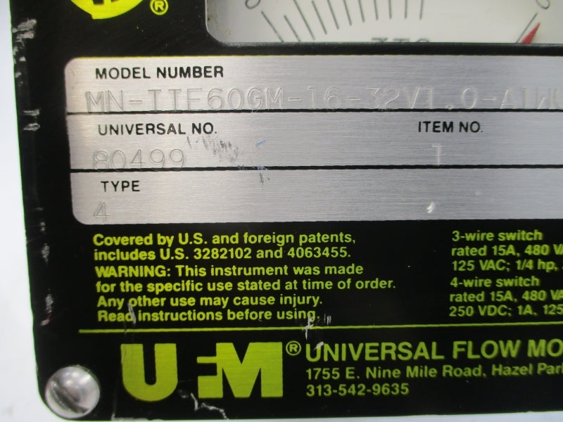 UNIVERSAL FLOW MONITORS MN-IIE60GM-16-32V1.0-A1WU-30D 480VAC 15A NSNP
