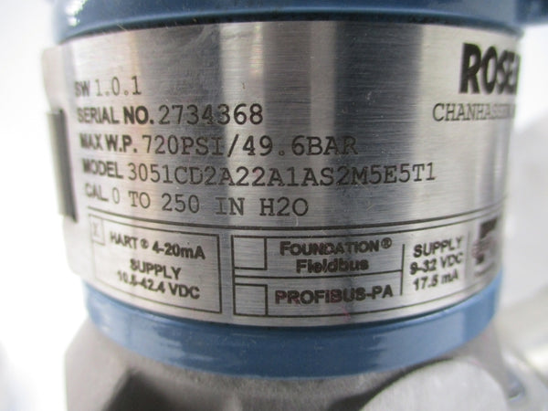 ROSEMOUNT 3051CD2A22A1AS2M5E5T1 10.5-42.4VDC 720PSI NSNP