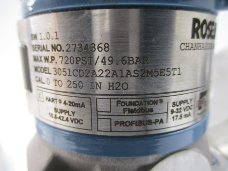 ROSEMOUNT 3051CD2A22A1AS2M5E5T1 10.5-42.4VDC 720PSI NSNP