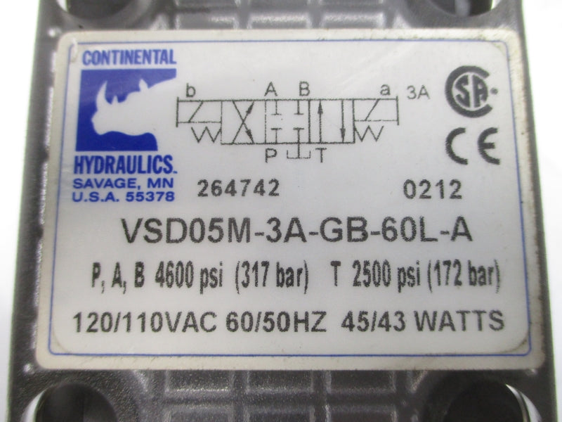 CONTINENTAL VSD05M-3A-GB-60L-A 110/120VAC 2500/4600PSI NSNP