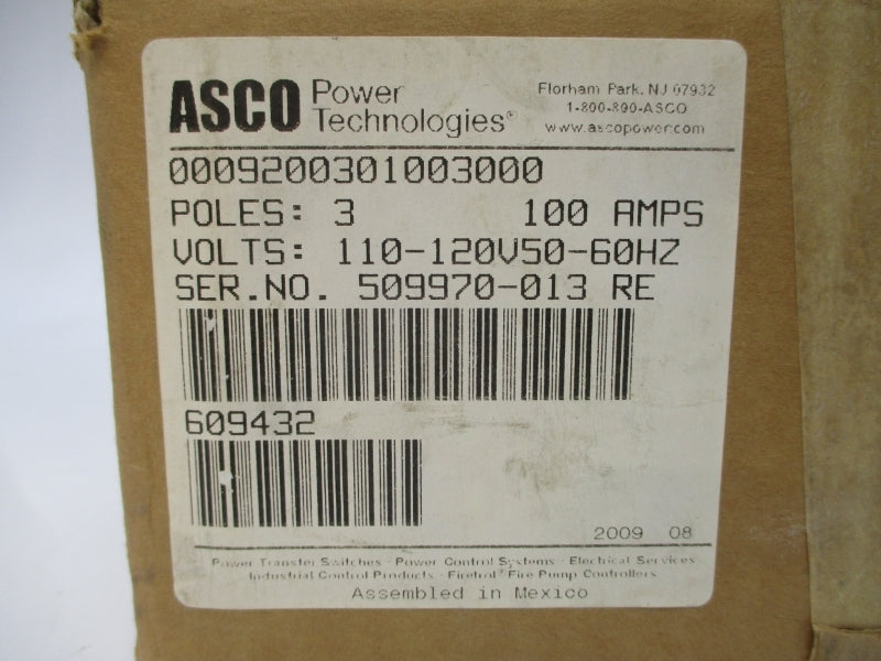 ASCO 0009200301003000 110-120V 100A NSMP