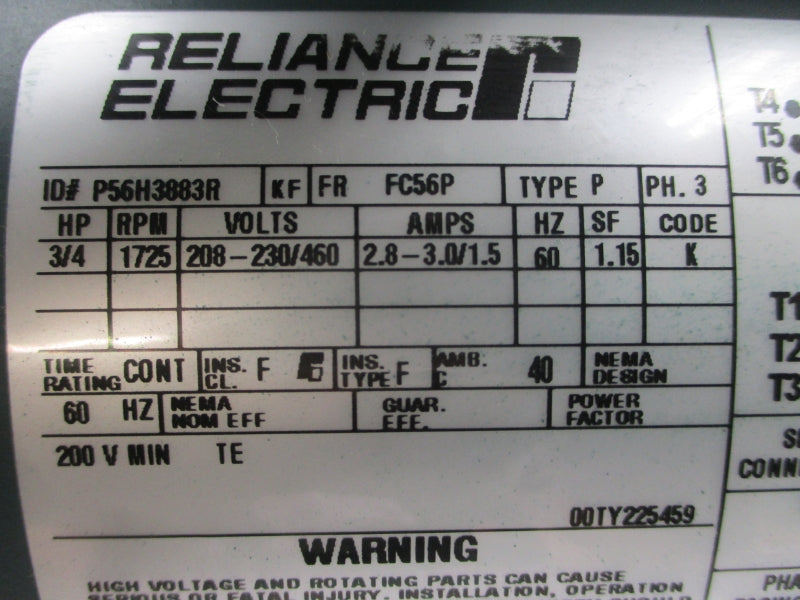 RELIANCE ELECTRIC P56H3883R FC56WG16A 208-230/460V 2.8-3.0/1.5A NSNP
