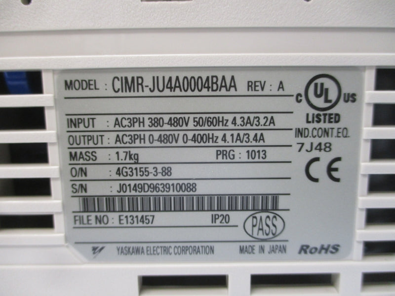 YASKAWA CIMR-JU4A0004BAA 380-480VAC 4.3/3.2A REV. A NSMP