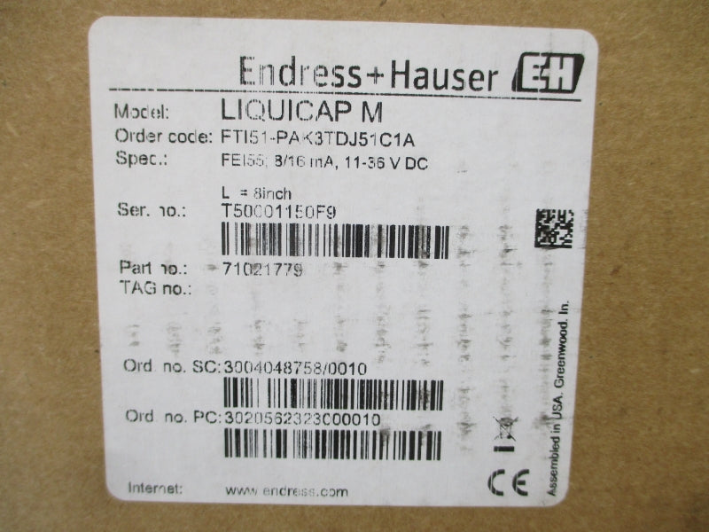 ENDRESS+HAUSER FTI51-PAK3TDJ51C1A 11-35VDC 171PSI 8" NSMP