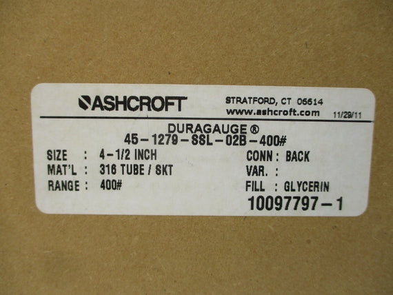 ASHCROFT 45-1279-SSL-02B-400# 0-400PSI 4-1/2" NSMP