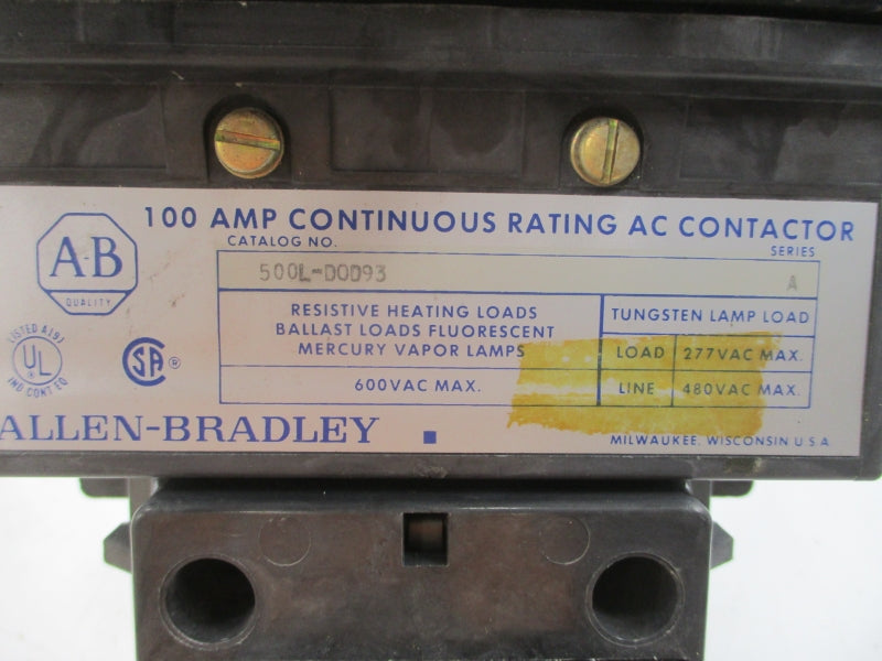 ALLEN BRADLEY 500L-DOD93 SER. A 110/115-120V 100A (WH/YL) NSMP