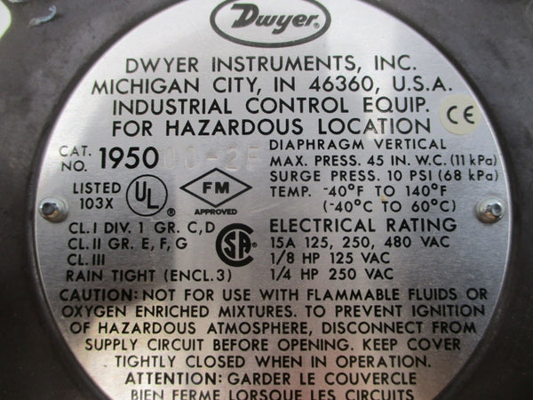 DWYER 195000-2F 1950-00 480VAC 15A 10PSI NSMP