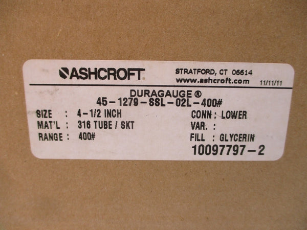 ASHCROFT 45-1279-SSL-02L-400# 0-400PSI 4-/2" NSMP