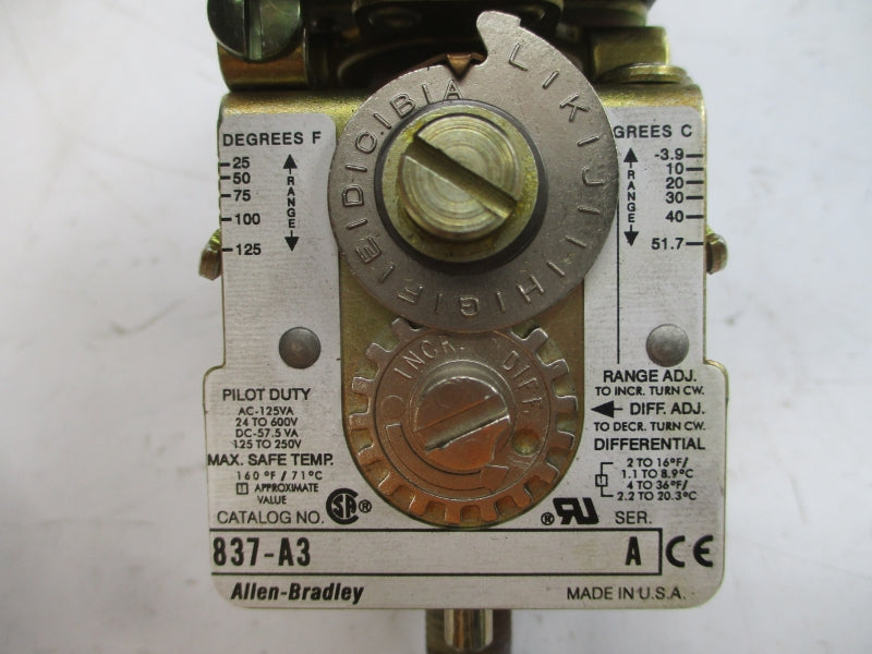ALLEN BRADLEY 837-A3 SER. A 24-600VAC 25-125'F (BR/WH) NSMP