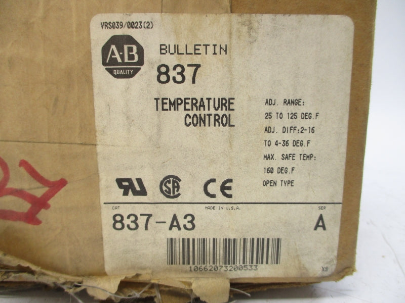 ALLEN BRADLEY 837-A3 SER. A 24-600VAC 25-125'F (BR/WH) NSMP