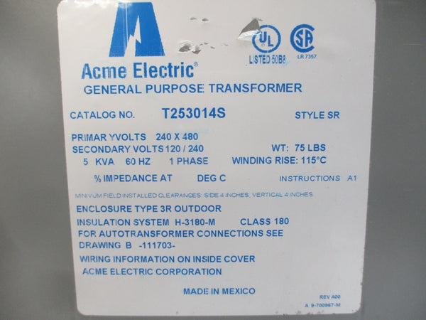ACME ELECTRIC T253014S 240/480V NSMP
