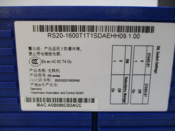 HIRSCHMANN RS20-1600T1T1SDAEHH09.1.00 18-30VAC 0.6-0.4A NSMP