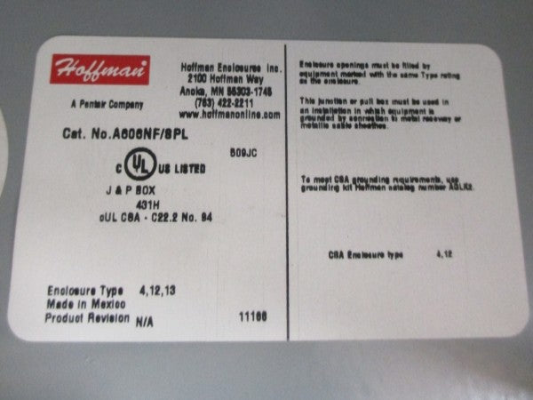 HOFFMAN A606NF/8PL (NO COVER) NSNP