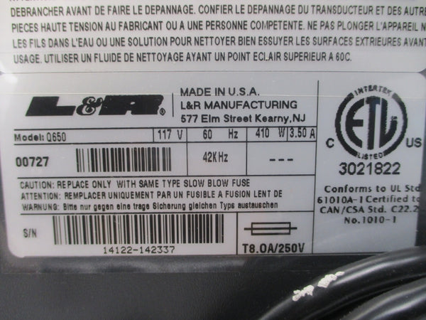 L&R MANUFACTURING Q650 117V 3.50A UNMP
