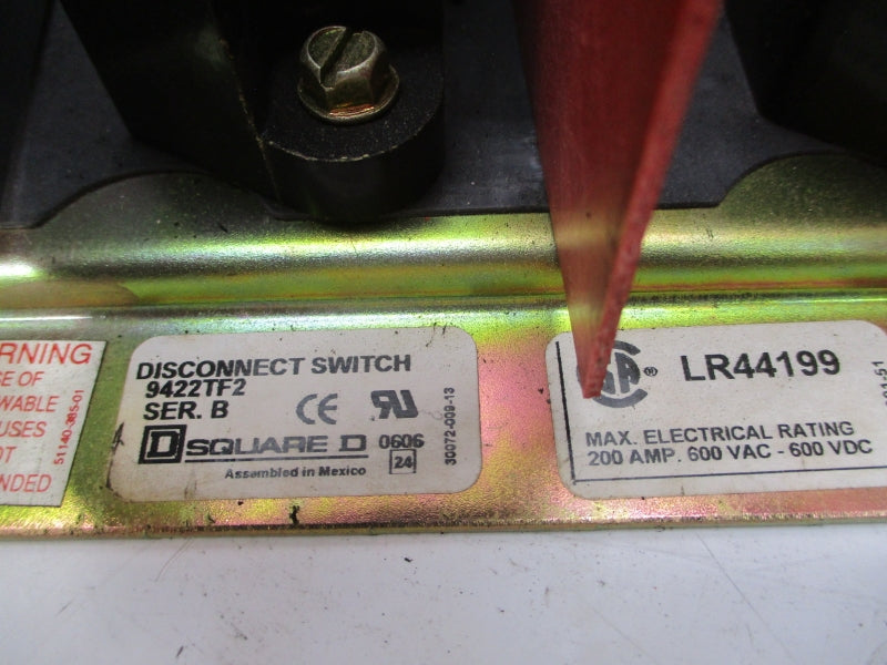 SQUARE D 9422TF2 SER. B 600VAC 200A UNMP