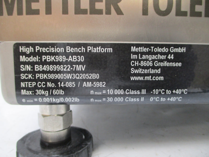 METTLER TOLEDO PBK989-AB30 30245727 30KG/60LB NSMP
