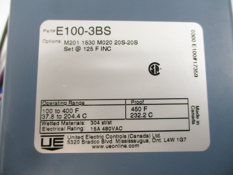 UNITED ELECTRIC CONTROLS E100-3BS 480VAC 15A 100-400'F NSNP