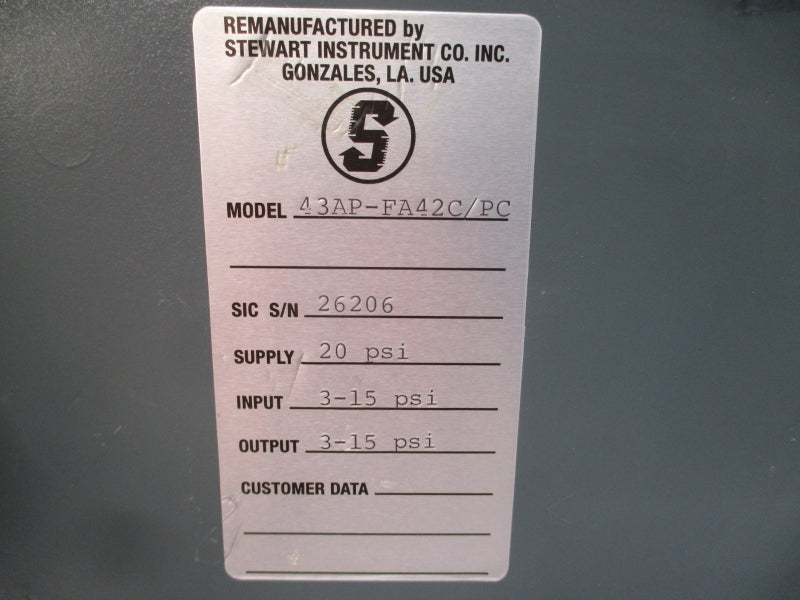 FOXBORO 43AP-FA42C/PC 3-15PSI REMAN