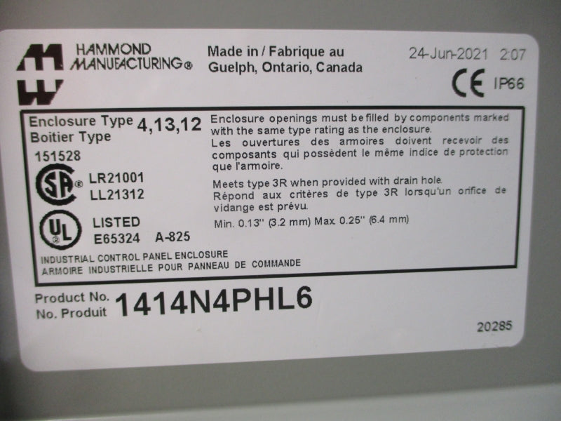 HAMMOND MANUFACTURING 1414N4PHL6 NSMP