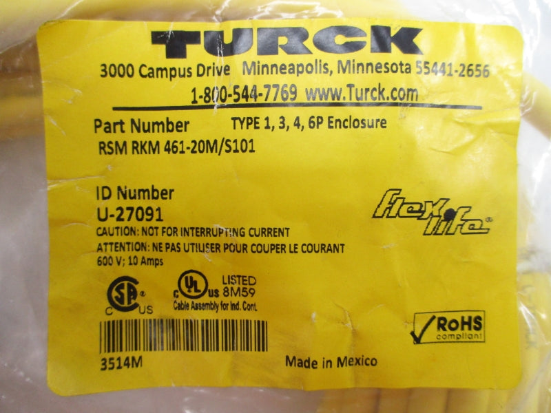 TURCK RSM-RKM-461-20M/S101 U-27091 600V 10A NSMP