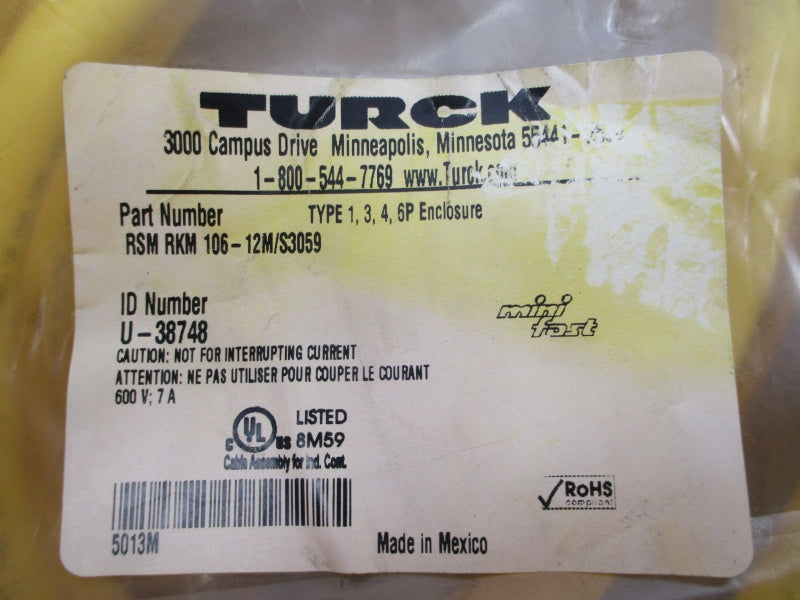 TURCK RSM-RKM-106-12M/S3059 U-38748 600V 7A NSMP
