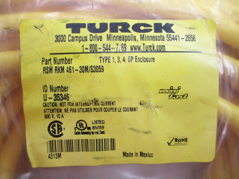 TURCK RSM-RKM-461-30M/S3059 U-35346 600V 10A NSMP