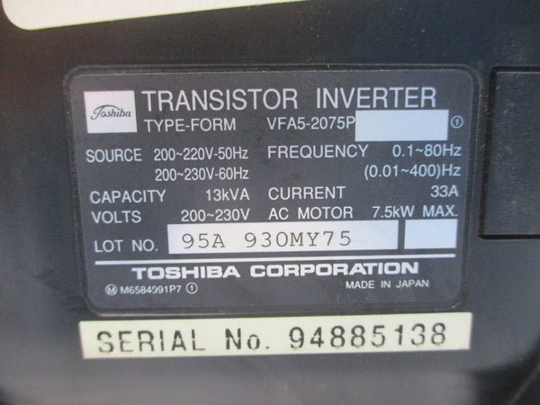 TOSHIBA VFA5-2075P 200-230VAC 33A (AS PICTURED1) UNMP