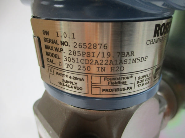 ROSEMOUNT 3051CD2A22A1AS1M5DF 10.5-42.4VDC 285PSI NSMP