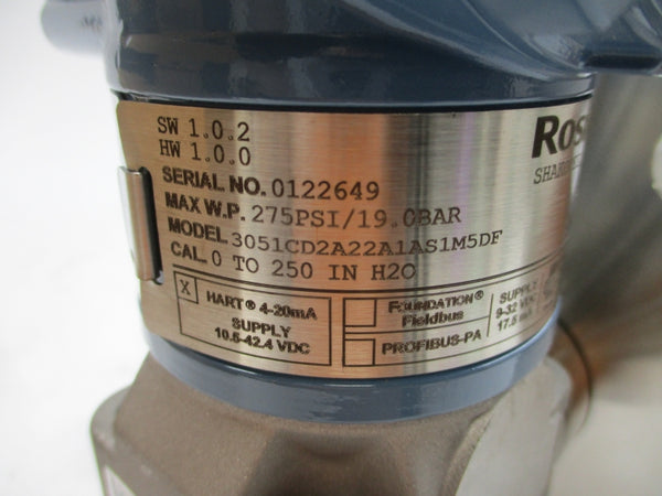 ROSEMOUNT 3051CD2A22A1AS1M5DF 10.5-42.4VDC 285PSI NSMP