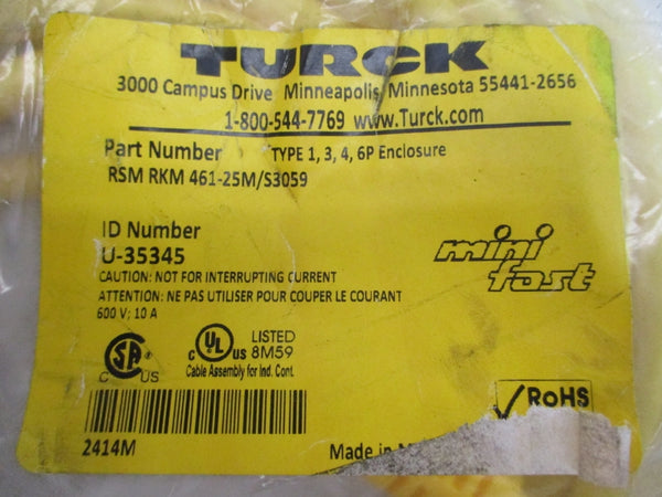 TURCK RSM-RKM-461-25M/S3059 U-35345 600V 10A NSMP