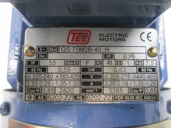 TEE ELECTRIC MOTORS QS71M2B-40H W/ FINDER POMPES MVX210 440-485V 1.30-1.26A NSNP