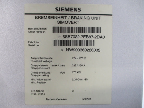 SIEMENS 6SE7032-7EB87-2DA0 774/673V 329/135A UNMP