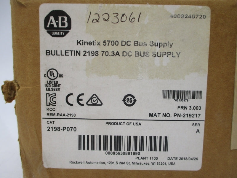 ALLEN BRADLEY 2198-P070 SER. A F/W 3.003 324-528VAC 27.0A NSMP