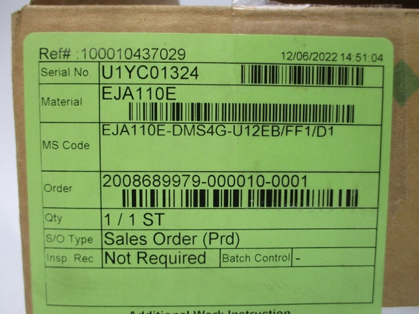 YOKOGAWA EJA110E-DMS4G-U12EB/FF1/D1 10.5-42VDC 2300PSI NSMP