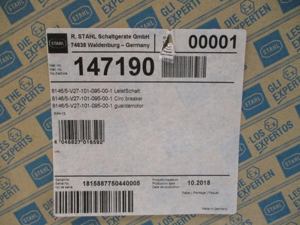 STAHL 8146/5-V27-101-095-00-1 147190 690VAC 4.00-6.30A NSMP