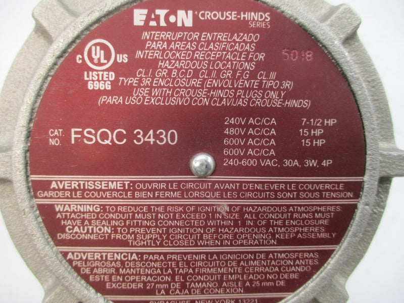 EATON CROUSE-HINDS FSQC 3430 240-600VAC 30A UNMP