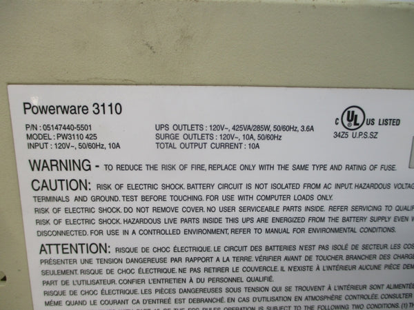 POWERWARE 05147440-5501 PW3110 425 120V 10A UNMP