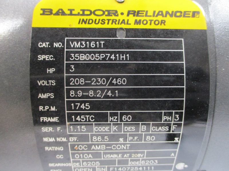 BALDOR VM3161T 35B005P741H1 208-230/460V 8.9-8.2/4.1A NSMP
