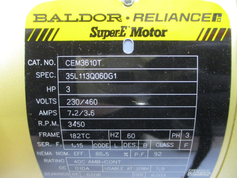 BALDOR CEM3610T 35L113Q060G1 230/460V 7.2/3.6A NSMP
