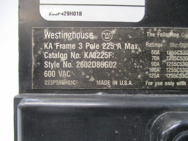 WESTINGHOUSE KA3225F 2602D86G02 600VAC 225A NSNP