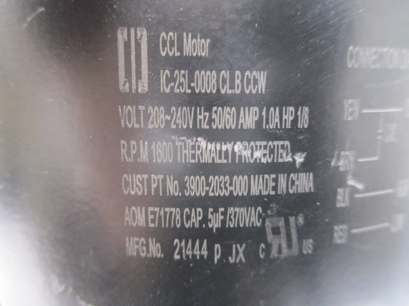 CCL MOTOR IC-25L-0008 21444 208-240V 1.0A NSNP