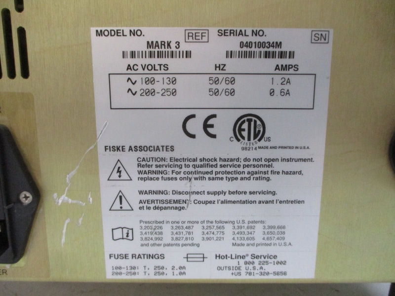 FISKE ASSOCIATES MARK3 200-250VAC 0.6A NSNP